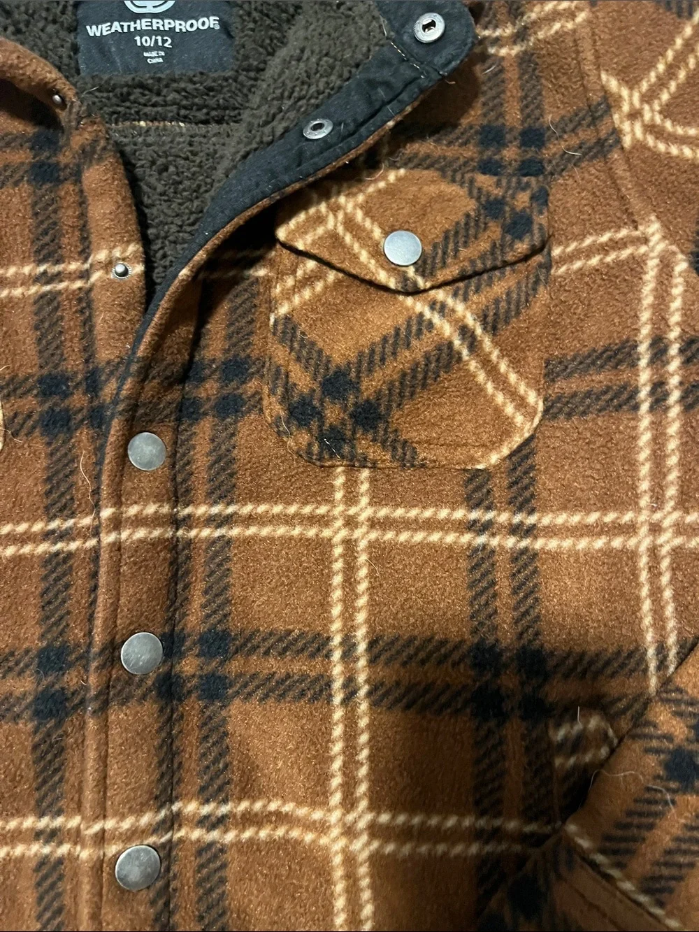 Weatherproof Brown Plaid Sherpa-Shirt Jacket